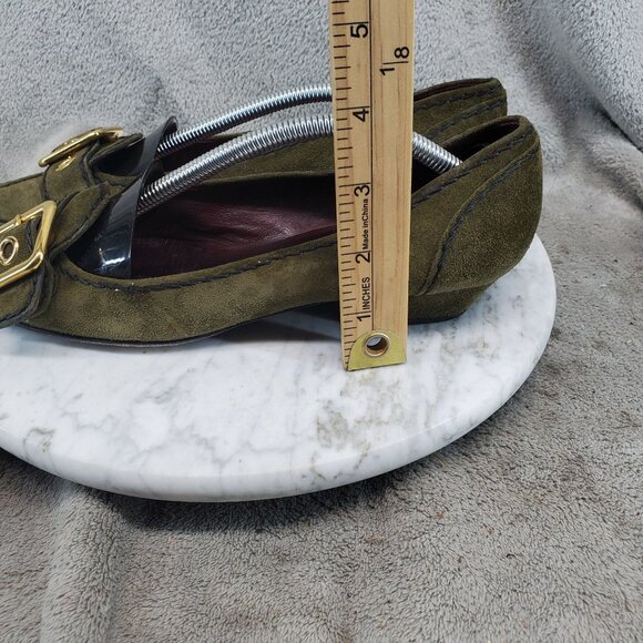 Prada Shoes Womens EU 37 US 7 Olive Green Suede Kitten Heel *Read* - Picture 5 of 10